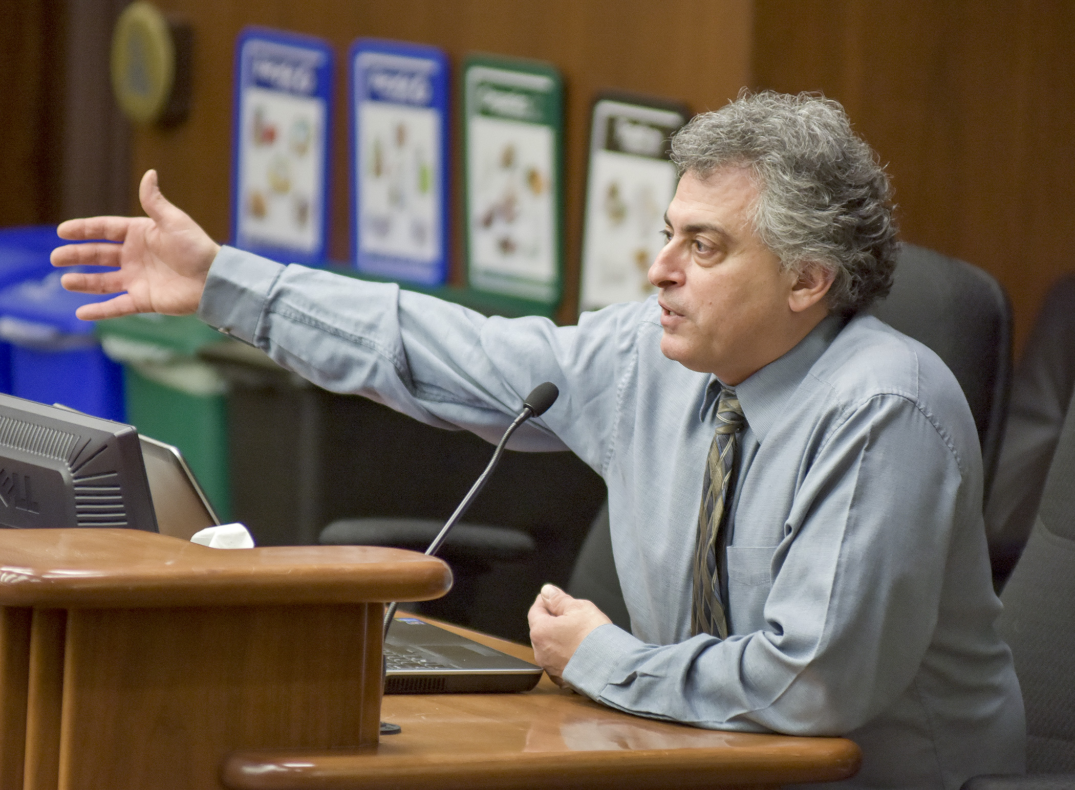 Lou Cornicelli, wildlife research manager with the Department of Natural Resources, presents an update on chronic wasting disease to the House Environment and Natural Resources Policy and Finance Committee Jan. 24. Photo by Andrew VonBank